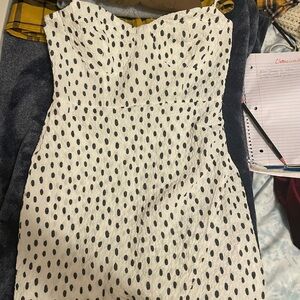 Polka dot mini dress, spaghetti strap, overlaying flaps of fabric